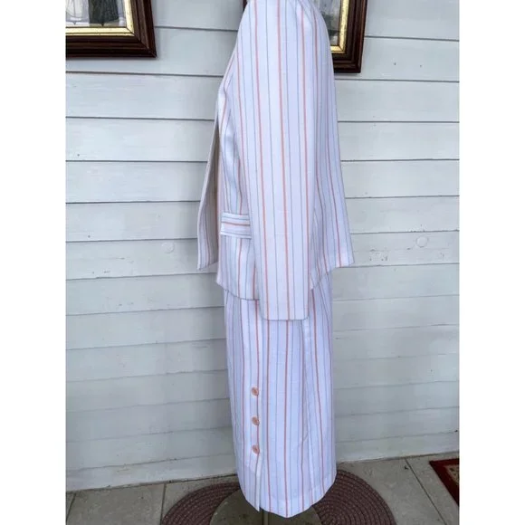 Vintage 1970s White Peach Striped Skirt Suit - Picture 12 of 16